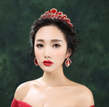 巴洛克复古红色水晶饰品 新娘耳环套装 结婚礼服造型头饰 大皇冠