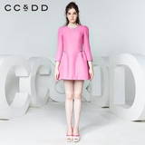 CCDD2016秋装新款专柜正品女甜美六边形提花 纯色立体修身连衣裙