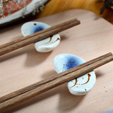 日式和风 木筷子 手绘釉下彩鸡翅木 陶瓷筷子架 筷架 筷枕 筷托