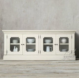 RH美式乡村实木餐边柜复古做旧橡木储物柜茶水柜厨房碗柜法式家具