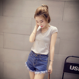 夏装短袖T恤nv女18周岁24韩版百搭修身2016新款女装潮低领上衣血