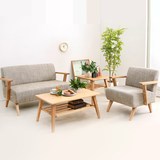 北欧小型简易复古布艺沙发日式单人双人三人纯实木扶手组合沙发椅