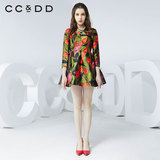 C86CCDD专柜正品2016春装新款女抽象田园花朵印花高腰百褶连衣裙