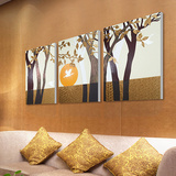 中式客厅装饰画现代皮画沙发背景墙三联拼套挂画玄关壁画玉树银花