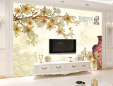 客厅电视背景大型无缝壁画墙纸布花开富贵平安吉祥花瓶玉兰茂林