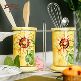 DFC陶瓷沥水筷子筒 手绘创意餐具笼 厨房多功能勺子刀叉置物架