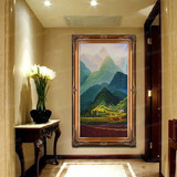 美坊手绘欧式风景山水油画客厅玄关过道装饰画靠山竖版挂画巨人山