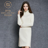 GU+新款羊毛衫女中长款套头高领修身连衣裙春款含10%羊驼绒