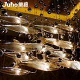 简约现代吧台客厅餐厅LED飞鱼灯饰酒店会所鱼群水晶吊灯工程定做