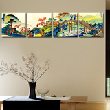 日式风景挂画 日本古典浮世绘壁画 料理店装饰画客厅四联无框画