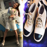 2016新款韩版短靴女春秋单靴豆得儿同款中跟学生靴子真皮马丁靴