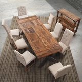 美式乡村复古做旧餐桌实木会议桌 北欧家具老松木拼花办公桌书桌