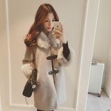 6度2015冬季新款韩版羊羔毛领单排扣斗篷大衣中长款毛呢外套女