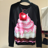 【Muse代购】Moschino 2016春夏新款樱桃蛋糕印花套头长袖针织衫