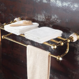 加厚全铜欧式卫生间置物架双层毛巾架金色浴巾架浴室卫浴五金挂件