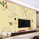明清古典大型壁画无缝手绘中式花鸟壁纸卧室客厅电视背景墙墙纸