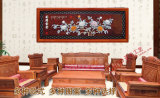 客厅装饰画牡丹玉石浮雕壁画中式沙发背景墙实木雕刻挂画花开富贵