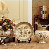 客厅现代装饰品欧式花瓶摆件三件套创意时尚陶瓷摆盘礼品工艺品