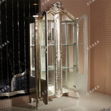 新古典酒柜金银箔家具组合欧式单门酒柜定做实木雕刻玻璃地柜