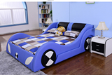 新款儿童床 跑车床环保实木床 1.2米1.5米儿童床带护栏宝马真皮床