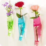 创意壁挂式鱼形花瓶 透明塑料水培墙挂花器 现代居家装饰花瓶花插