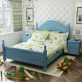 地中海蓝色床美式儿童床比邻乡村单人床双人床欧式田园实木床定制