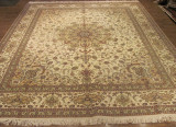 手工真丝大地毯客厅波斯地毯欧式时尚卧室床边毯244x305cm象牙色