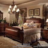 美式乡村实木床 双人床 欧式古典短柱子床1.8米高端皇帝床婚床