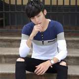 春秋季男士长袖T恤圆领韩版修身青年薄款打底衫体恤大码潮流男装