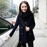 新款冬季韩版大码修身女英伦风大衣女装 中长款简朴毛呢女外套