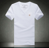 2015欧洲站男士大牌纯色V领修身短袖T恤外贸原单大码丝光棉半袖潮