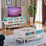地中海风格茶几+电视柜大容量储物柜纯手工彩绘艺术组合家具XG328