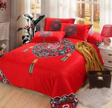 中国风床上用品婚庆大红四件套 活性印花全棉古典复古民族风情
