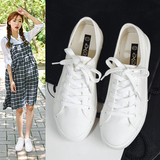 夏季韩版文艺小白鞋白色帆布鞋女鞋平跟系带单鞋学生板鞋休闲布鞋