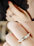 韩国单双排小方钻镶钻戒指尾指18k玫瑰金钛钢对戒婚戒情侣指环女