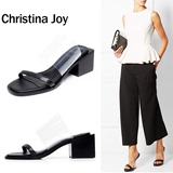christina joy2016夏欧美新款真皮中跟粗跟方跟透明硅胶罗马凉鞋