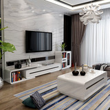 客厅现代简约白色钢琴烤漆电视柜茶几组合 可伸缩电视机柜地柜