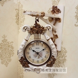 欧式双面挂钟时尚现代简约客厅挂表创意小竖琴卧室静音钟表石英钟