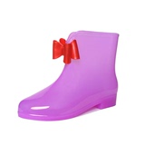 时尚蝴蝶结糖果色透明塑胶女童雨靴果冻色防滑防水山茶花雨鞋