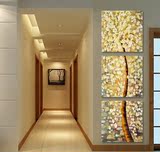 现代装饰画冰晶玻璃无框画水晶客厅走廊壁画挂画玄关画竖版三联画