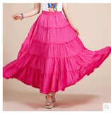 夏季新款波西米亚棉麻民族风大摆长裙拼接裙子2015年女装半身长裙