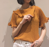 2016新款韩版弹力修身翻领短袖百搭套头学生夏装打底针织衫上衣女