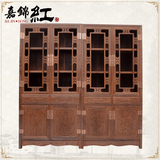 红木家具鸡翅木书架中式仿古实木玻璃书架展示柜置物 鸡翅木书柜