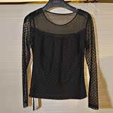 正品代购杰西女装长袖半透针织衫2015新款黑色圆领上衣JFFFT084