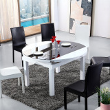 餐桌椅组合简约现代6人伸缩餐桌圆形钢化玻璃餐桌电磁炉折叠实木