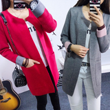 中长款开衫针织衫女毛衣外套2015秋装新款韩版羊绒上衣修身口袋衫