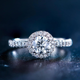 白18K金正品圆形裸钻钻戒50分1克拉钻石珠宝求婚结婚戒指 女戒