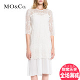 MOCo专柜正品中袖蕾丝钩花镂空两件套雪纺中长款连衣裙M143SKT76
