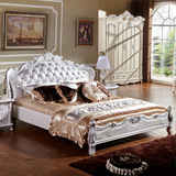 欧式头层牛皮真皮太子床双人床卧室雕花简约1.8米法式软包婚床