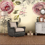 大型壁画背景墙影视墙沙发背景欧式复古油画 玫瑰花 现代简约墙纸